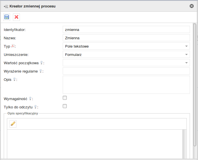 PlusWorkflow Editor > 4.5.11. Typ zmiennej procesu - Pole tekstowe > image2019-2-2 1:25:45.png