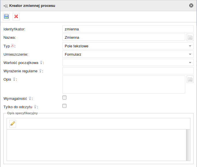 PlusWorkflow Editor > 4.5.11. Typ zmiennej procesu - Pole tekstowe > image2019-2-26 22:18:21.png